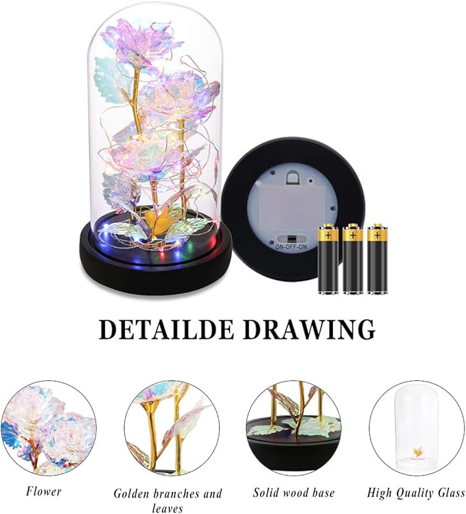Birthday Gifts Galaxy Artificial Rose, Flowers for Delivery Prime Beauty and The Beast Rose Gold Foil Rose Enchanted Colorful Infinity Rose, Rose Flowers Gifts for Home Decor Unique Gifts for Women