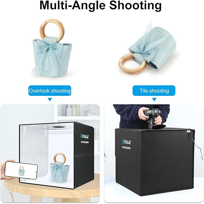 PULUZ Portable Photo Studio Light Box, 50cm x 50cm Photography Light Tent, Professional Dimmable Photography Studio Tent with 12 Color Backdrops, CRI≥90, Photo Box for Product Photography