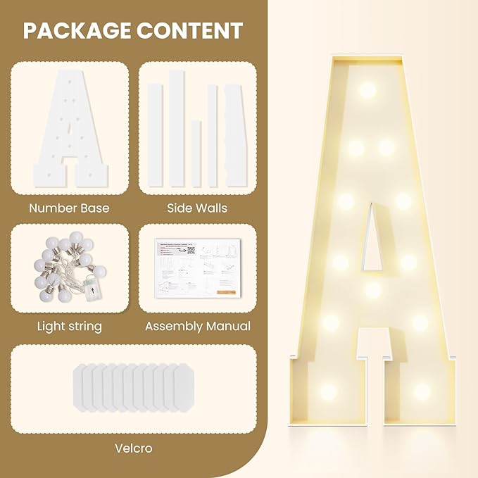 4FT Marquee Letters I Sign,Large Light Up Numbers Party Decoration - Hook and Loop Fastener,No Tools Easy Setup, Corrugated Plastic for Birthdays Weddings Baby Anniversaries(Letters I)