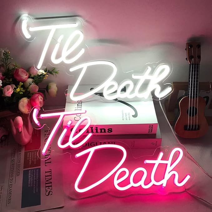 JXIN Til Death Neon Sign for Wall Decor, Til Death LED Neon Light Signs for Wedding Engagement Birthday Anniversary Proposal Party Bedroom Office, Wedding Gifts for Loved Ones, 16"x9" White