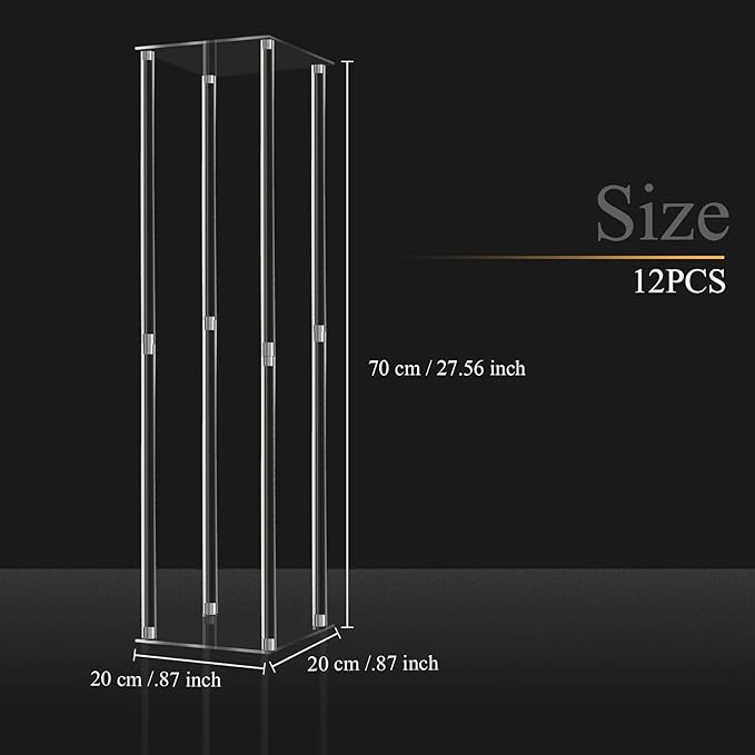 Geetery 12 Pieces Tall Acrylic Vase Wedding Centerpieces Clear Flower Stand Column Geometric Floral Vase Elegant Display Holder for Birthday Party Wedding Table Decorations (28 Inch)