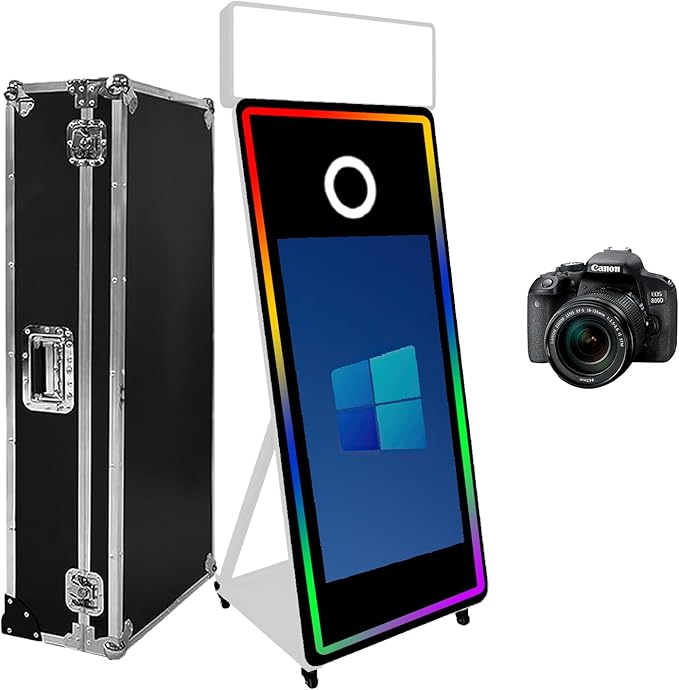 Magic Mirror Photo Booth,Mirror Photo Booth Interactive Touch Screen with Flight Case, Built-in Mini PC with Instant Print and Sharing for Event Party Wedding Rental (White, 43''Screen+Camera)