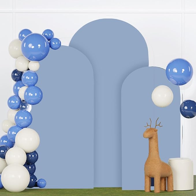 Set of 3 Wedding Arch Cover 6FT 6.6FT 7.2FT Dusty Blue Round Top Spandex Arch Stand Cover Fitted Fabric Balloon Arched Covers for Birthday Party Stretchy Arch Covers Decoration