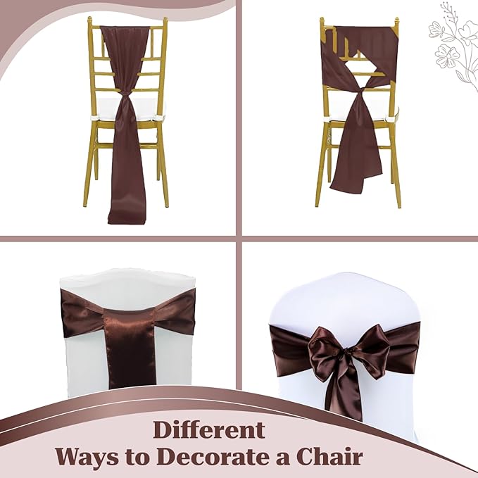 VDS Satin Chair Sashes Chair Cover Back Tie Sateen Bows Ribbon for Wedding Birthday Graduation Engagement Ceremony Event Party Banquet Venue Hotel All Dining Chair Decoration (75PC) (Chocolate Brown)