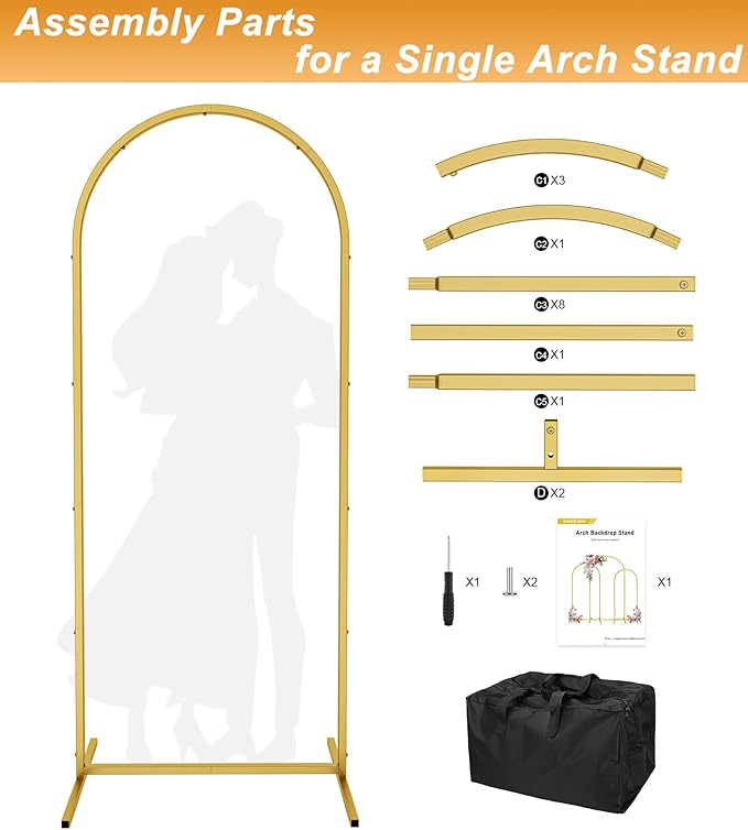Wingedbird 3 Pack Gold Metal Arch Backdrop Stand – 4FT 5FT 6FT Balloon Arch Frame for Weddings, Easy Assembly, Indoor Outdoor Use, with Storage Bag, Durable Metal Construction