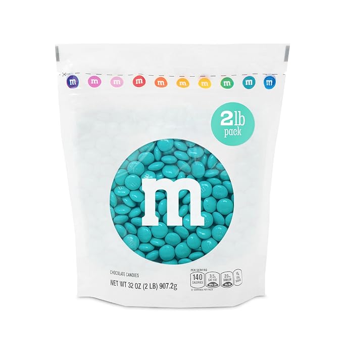 M&M'S Aqua Milk Chocolate Candy, 2lbs of M&M'S in Resealable Pack for Candy Bars, Birthday Parties, Graduations, Dessert Tables & DIY Favors