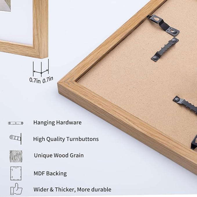 Axeman 11x14 Picture Frame with Mat for 8x10, Solid Oak Wood Picture Frames with Tempered Glass, Natural Wooden 11x14 inch Photo Frame for Wall with Wall Hook Included, Set of 3, Natural