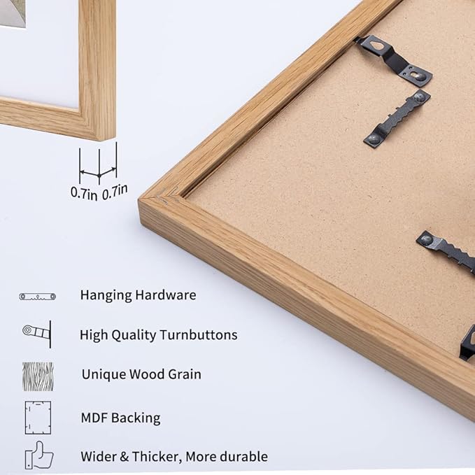Axeman 20x30 Picture Frame with Mat for 16x24, Solid Oak Wood Poster Frame with Tempered Glass, Wooden 20''x30'' Minimalist Photo Frame with Wall Hooks Puzzle Frame for Art Photo and Prints, Natural