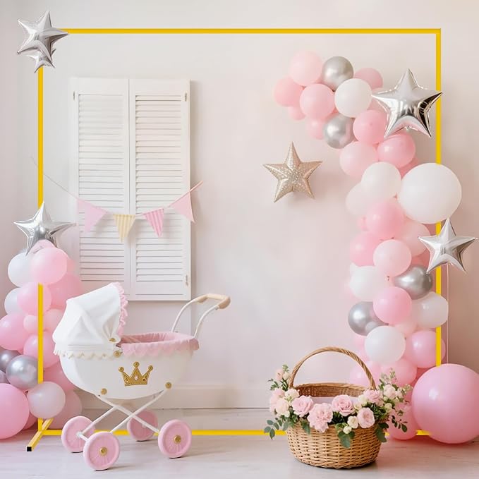 Arch Backdrop Stand with Cover Set 6.6FT x 6.6FT Square Metal Arch Stand and Ivory Arch Cover Wedding Arch Stand with Spandex Backdrop Covers for Birthday Party Bridal Baby Shower Arched Decorations