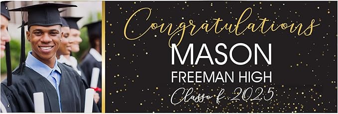 Let's Make Memories Personalized Graduation Banner Class of 2025 - Graduation Party Decorations - Custom Congratulations Photo Banner - Indoor/Outdoor Vinyl - Confetti Celebration - 8 ft