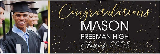 Let's Make Memories Personalized Graduation Banner Class of 2025 - Graduation Party Decorations - Custom Congratulations Photo Banner - Indoor/Outdoor Vinyl - Confetti Celebration - 8 ft