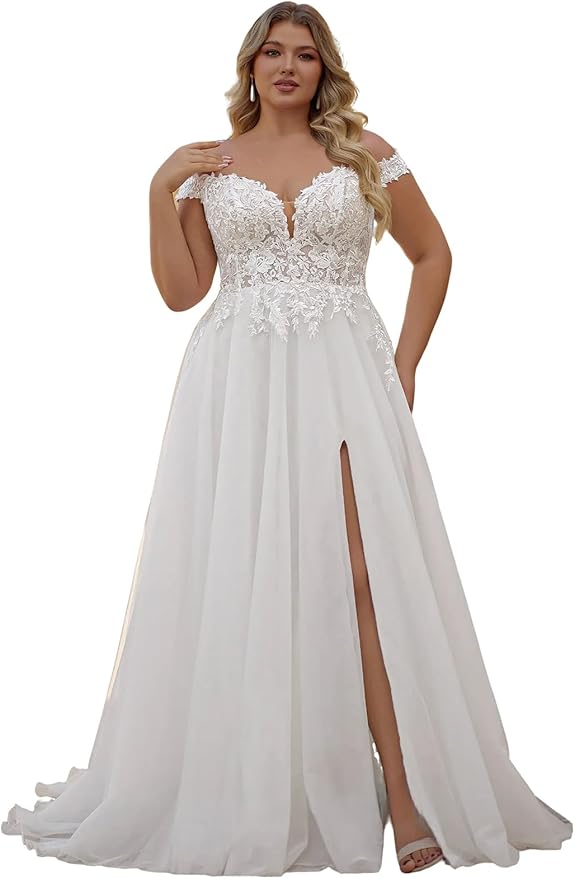 Plus Size Wedding Dresses for Bride Long Sleeve Wedding Bridal Gowns with Lace Appliques Off Shoulder Bride Dress