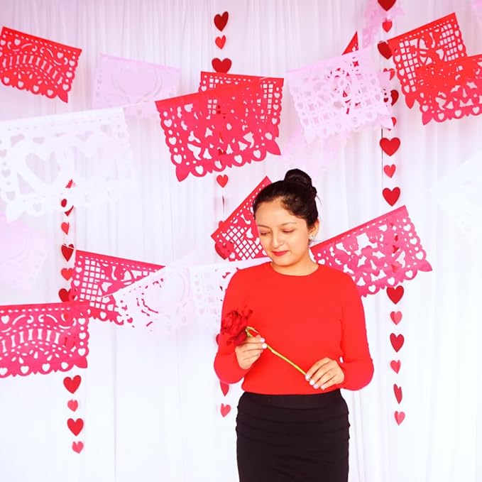 Pink Red Valentine's Day Decorations for Party, Valentines Day Decor, Valentine Papel Papel Banner, Heart Streamers Valentines Banner, San Valentin Garland Bunting | 60ft Total | 5 Pack
