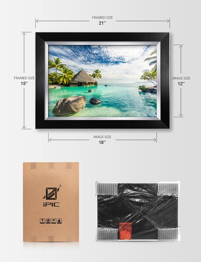 IPIC - "Tropical Memories Personalized Framed Wall Art, Custom Beach Canvas Print with Name and Date on Rock, A Personalized Gift for Couple, Wedding, or Anniversary, Coastal Home Decor