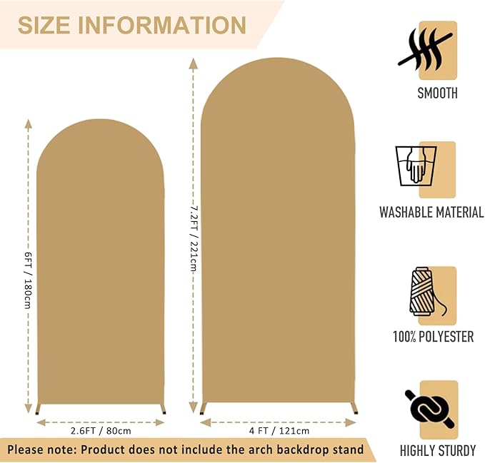Khaki Arch Cover Set of 2 Arch Backdrop Stand Cover 6FT 7.2FT Spandex Fitted Arch Backdrop Cover Brown Wedding Arch Covers Stretchy Backdrop Arch Cover Backdrop Fabric for Wedding Party Decor