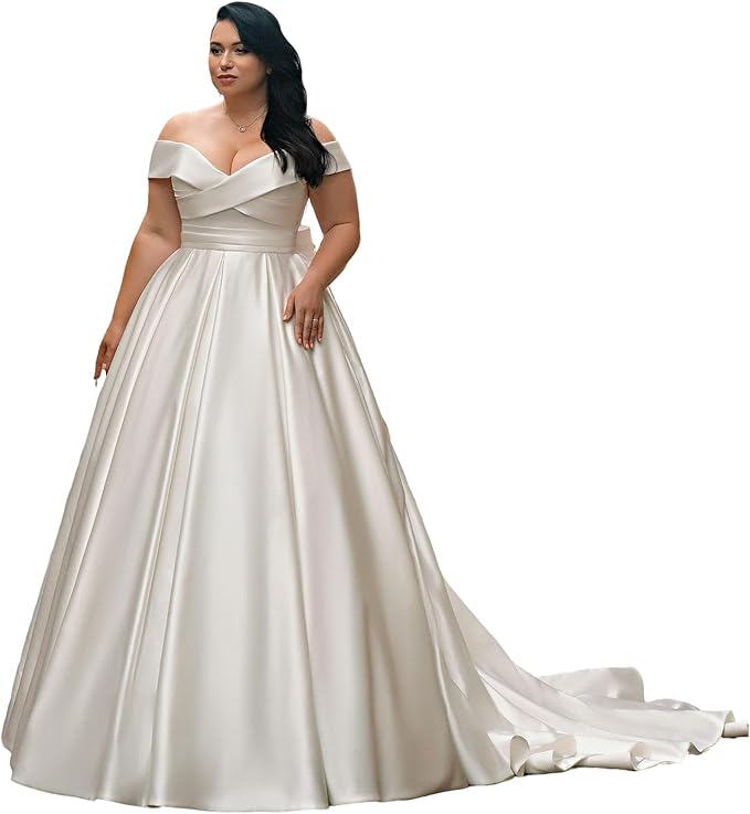 Plus Size Wedding Dresses for Bride Long Sleeve Wedding Bridal Gowns with Lace Appliques Off Shoulder Bride Dress