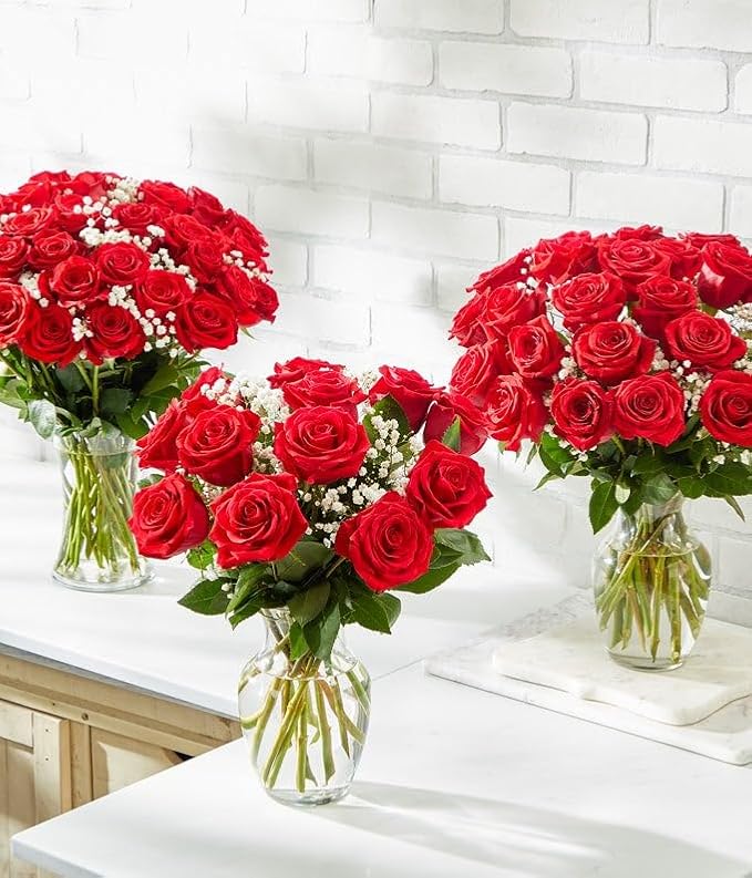 From You Flowers - One Dozen Red Roses + Heart Balloon + Chocolate with Glass Vase | Fresh Flower Bouquets for Birthday, Anniversary, Get Well or Celebration