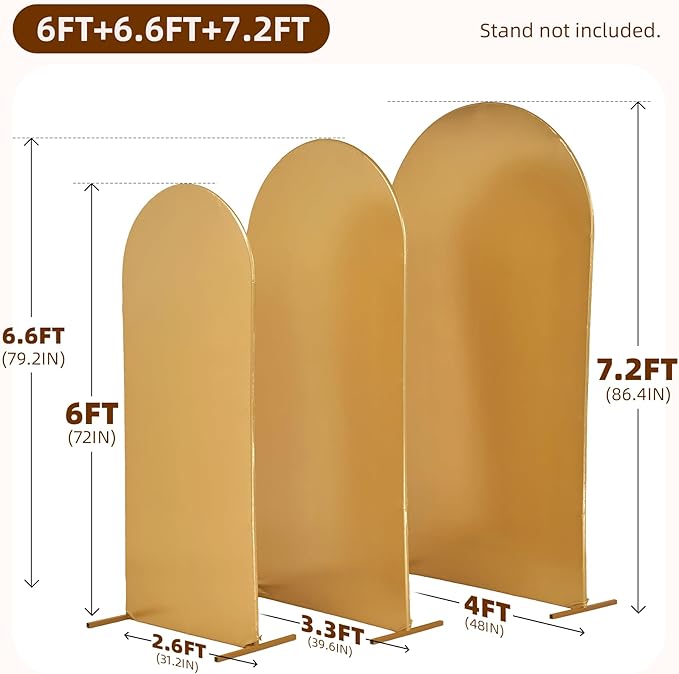 Gold Shimmer Arch Backdrop Cover Set of 3 (7.2,6.6,6ft),Glitter Spandex Fitted Chiara Cover with Zipper,Thick Sequin Soft Stretchy for Wedding Birthday Baby Shower Graduation Party Photo Backdrop