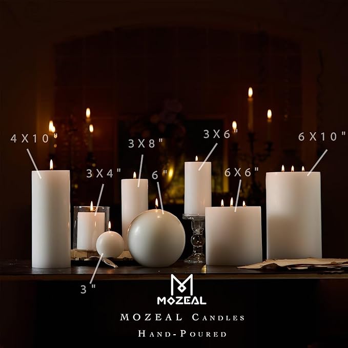 MOZEAL 3" x 8" Hand-Poured Unscented Large Candle,Smokeless Rustic Pillar Candle Set of 2,Slow Burn,No Drip,Approx 150 Hours Burning,Wedding,Dinner,Christmas and Home Decorative,Tall White Candle