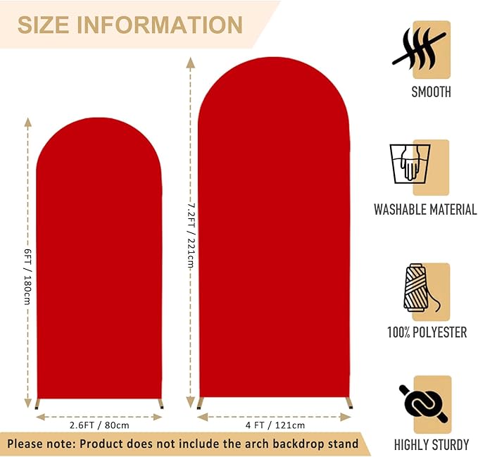 Wedding Arch Covers Set of 2 Red Arch Cover 6FT 7.2FT Spandex Arch Cover for Metal Frame Stand Balloon Arched Stand Cover Round Top Arch Covers for Wedding Birthday Party Decorations