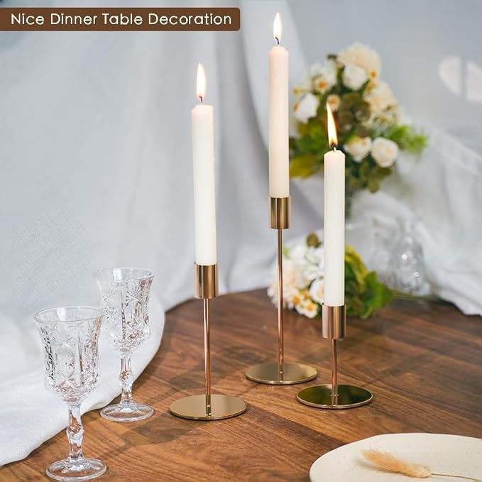 Gold Candlestick Holders - Bulk Decorative Metal Candelabra for Taper Candles, Fits 0.8 Inch Diameter, Gold Taper Candle Stands for Wedding, Home, Party Table Decor (Set of 54)