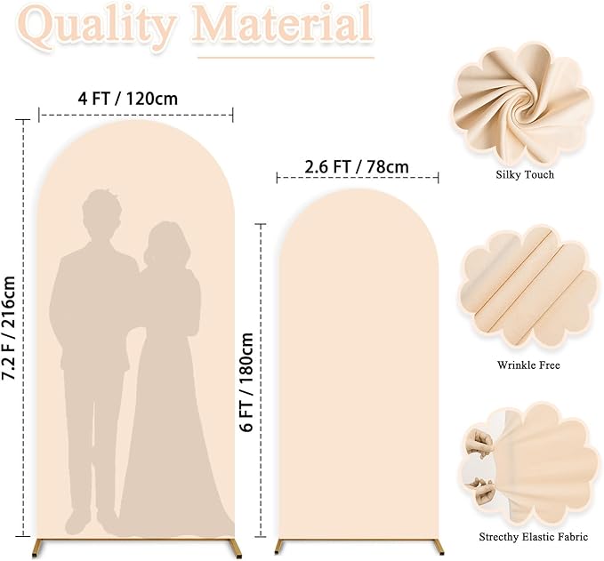 Set of 2 Wedding Arch Cover 6ft 7.2ft Beige Arch Cover Chiara Backdrop Covers Spandex Fitted Arched Stand Covers Balloon Arched Covers Stretchy Backdrop for Baby Shower Party Wedding Ceremony Decor