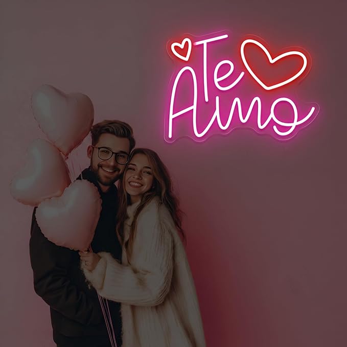Te Amo Neon Sign for Wall Decor, Romantic Handwritten LED Neon Light for Bedroom & Romantic Night, Heartfelt Neon Wall Art for Anniversary & Valentine’s Day Decor 15.8"x11.4"