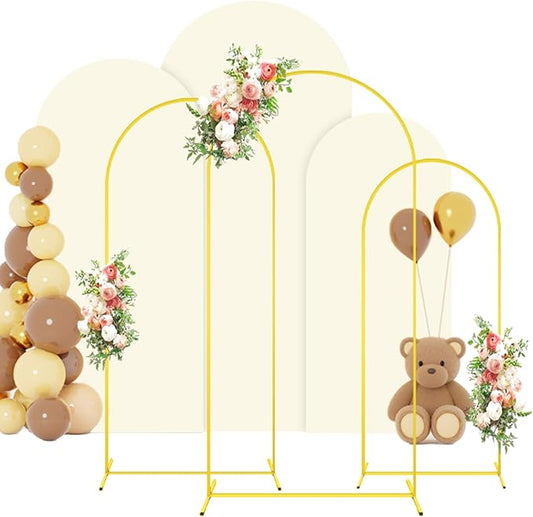 FOTSHARER Arch Backdrop Stand and Cover Set (7.2FT, 6.6FT, 6FT) Metal Wedding Arch Stands Ivory Spandex Cover for Arched Backdrop Background Arches Stand with Cover for Wedding Party Anniversary Decor