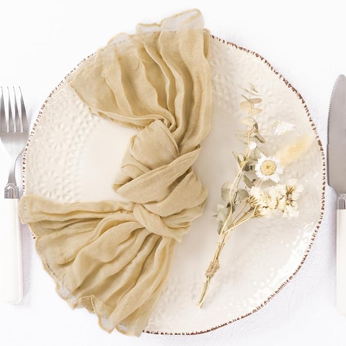 100 Pack Champagne Cheesecloth Napkins Spring Cloth Napkins Set of 100 Champagne Dinner Napkins Bulk 21x21 Inches for Wedding Bridal Shower Baby Shower Valentine's Day