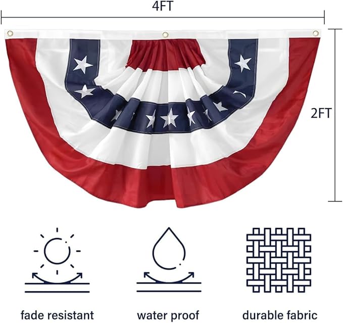 Memorial Days Large Patriotic US Flag Bunting for Labor Day and Veterans Day Celebration Decorations Large American Stripe Swag (5pack-Bunting-2x4Ft)