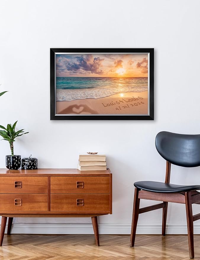 IPIC - "Forever Together Personalized Framed Wall Art, Custom Beach Scene with Name and Date in Sand, A Personalized Gift for Couple, Wedding, or Anniversary, Coastal Home Decor, Ready to Hang