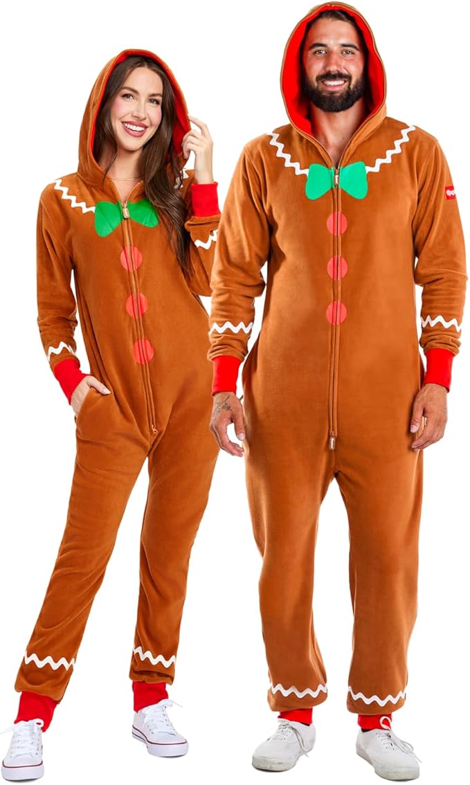 Tipsy Elves Christmas Onesies for Adults - Comfy Unisex Matching Holiday Jumpsuits with Convenient Pockets