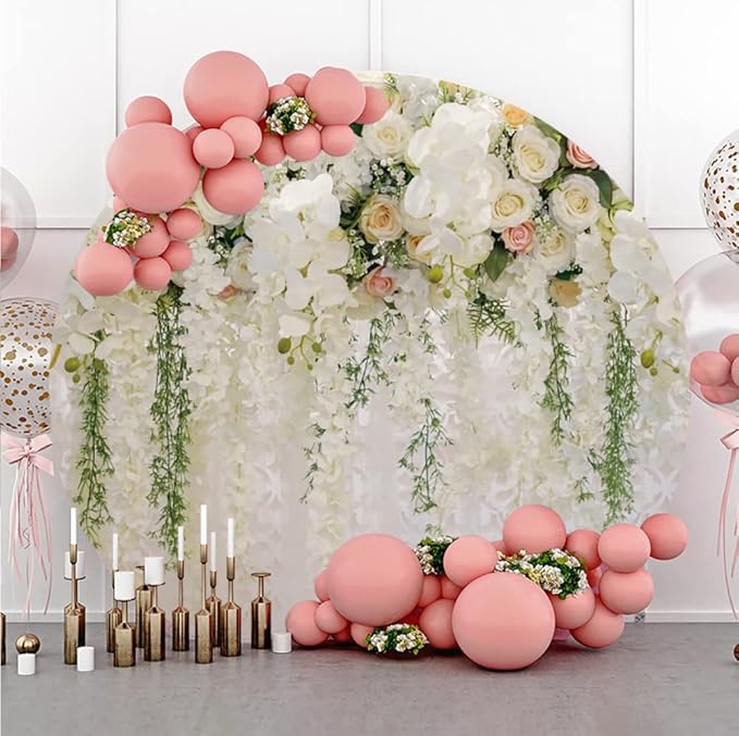 Leyiyi 7.5x7.5ft Wedding Round Backdrop Cover Bridal Shower Wedding Floral Wall Backdrop White and Green Wisteria Rose Flowers Photography Background Birthday Party Dessert Table Decoration Banner