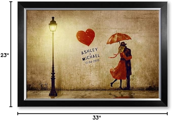 IPIC - Our First Kiss Personalized Framed Artwork for Romantic Anniversary and Wedding gifts; Picture size: 30x20, Framed Size: 33x23