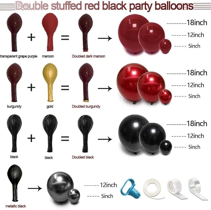 Red Black Party Balloon Kit 2pack Foil Fringe Curtains,Square Foil Wine Bottle Crown Balloons Doubled Burgundy Black Balloon Arch for Birthday Bachelorette Gothic Vampire Celebration Wine Party Decor