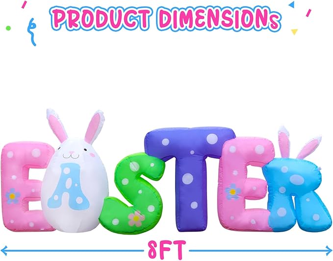 New 8FT Long Easter Inflatable Banner Outdoor Decorations with, Build-in LED Lights Holiday Blow Up Yard Decoration, for Easter Holiday Party, Outdoor,Garden, Yard Lawn Décor