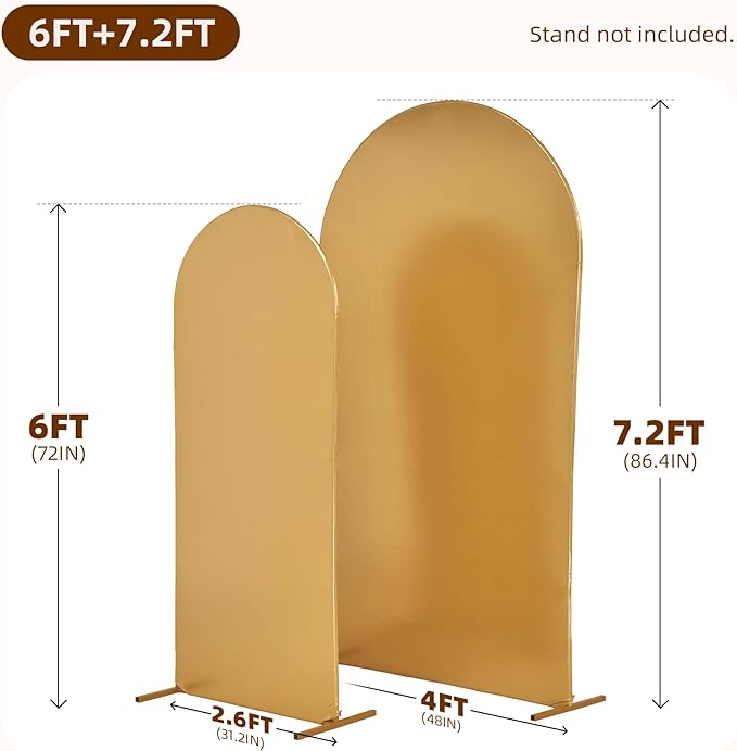 Gold Shimmer Arch Backdrop Cover Set of 2 (7.2,6ft),Glitter Spandex Fitted Chiara Cover with Zipper,Thick Sequin Soft Stretchy for Wedding Birthday Baby Shower Graduation Party Photo Backdrop