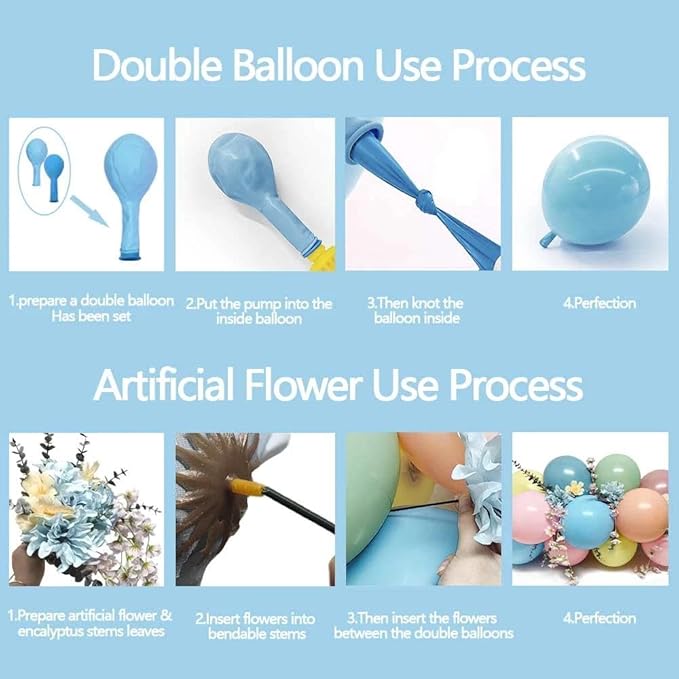 Pastel Balloon Arch Kit with Artificial Flowers, Double Stuffed Light Baby Pink Blue Yellow Green Peach Floral Balloon Garland for Wedding Baby Shower Birthday Fairy Bridal Shower Tea Party Decor