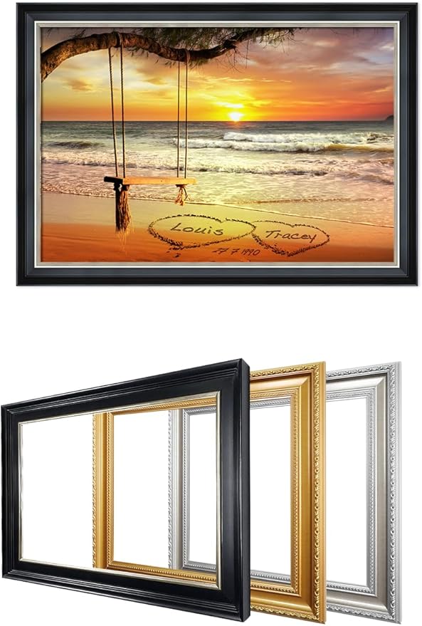 IPIC - "Eternal Love Personalized Canvas Wall Art, Custom Beach Sunset Scene with Solid Wood Frame, A Personalized Gift with Name and Date for Couple, Wedding, or Anniversary