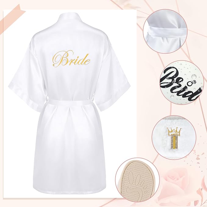 Berlune 14 Pcs Bride Gifts Box Sets Include Short Satin Robes Canvas Tote Bag Stainless Steel Glasses Slippers Wedding Gifts