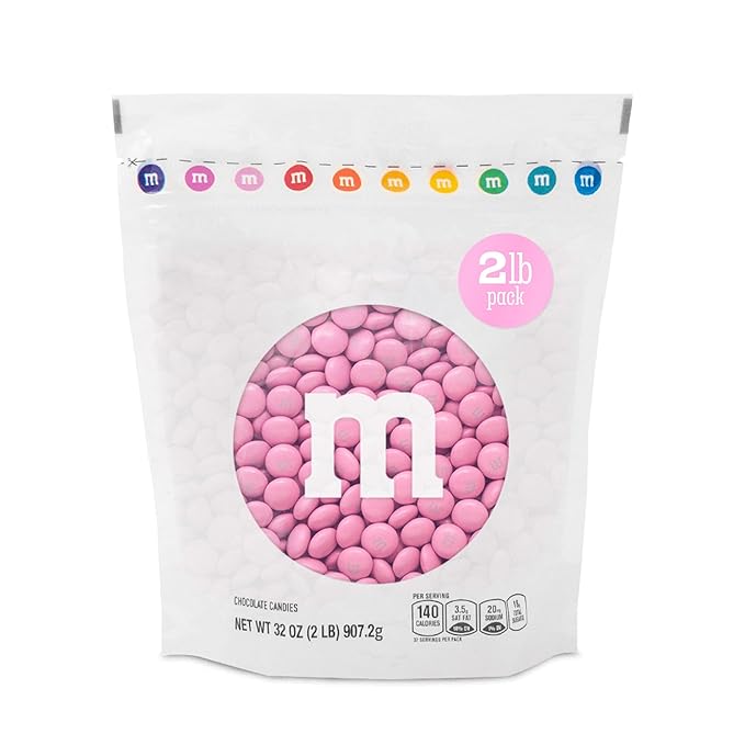 M&M’S WORLD Pink Milk Chocolate Candy 2lb Resealable Pack for Party Favors Decor Baby Shower Gender Reveal Valentines Day and Dessert Tables
