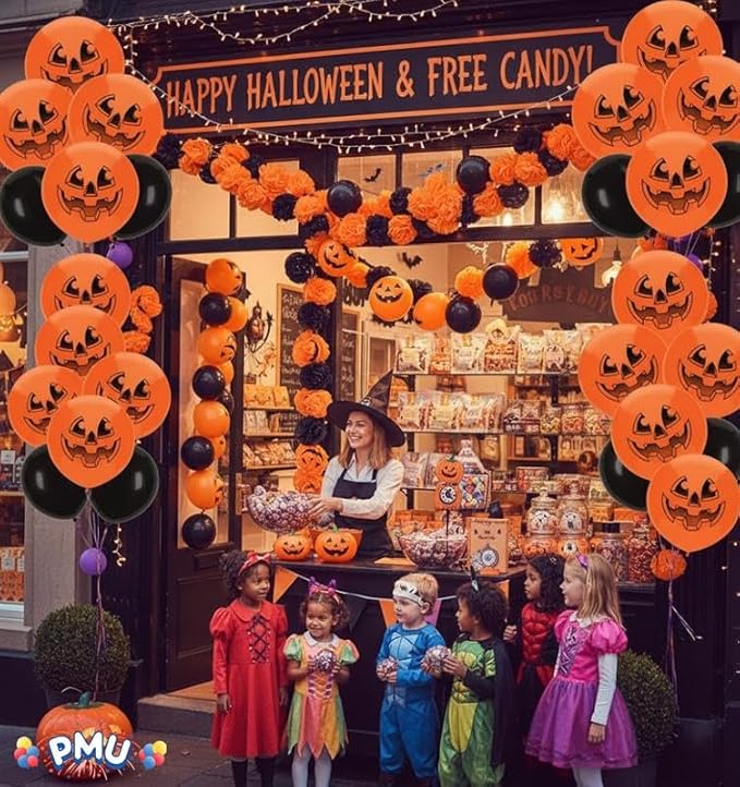 PMU Halloween Balloons 17 Inch PartyTex Bright Orange Jack-O-Lantern Latex Pkg/50