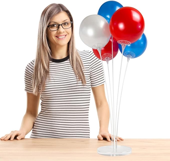 Reusable Balloon Tabletop Kit - Helium-Free Vinyl Bouquets - Lasting Inflation - Includes 5 Balloons, Stems & Acrylic Base, for Business, Schools & Events (Patriotic Combo)