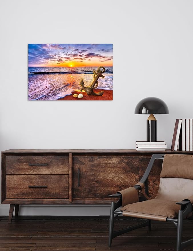 IPIC - "Anchored in Time Personalized Canvas Wall Art, Custom Beach Sunset Canvas Print with Name and Date, A Personalized Gift for Couple, Wedding, or Anniversary, Coastal Home Decor