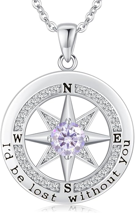 S925 Necklace Gift for Wife |Compass Jewelry |Women Anniversary |Sterling Silver |Girlfriend Birthday Gifts for Her Valentines |I'd be Lost without You |Jewel 18K Gold