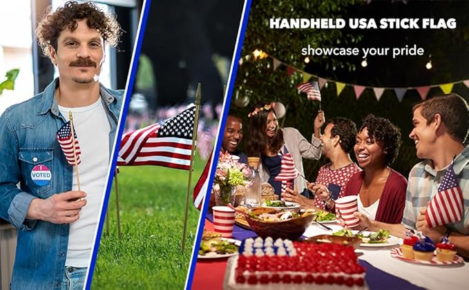 GIFTEXPRESS 24-Pack, Proudly MADE IN USA 8 x 12 Inch Spearhead Handheld American Flags on 24" Pole – Grave Marker USA Stick Flags