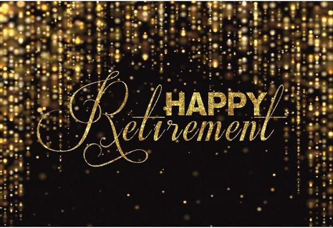 10x6.5ft Happy Retirement Photography Backdrop Luxury Black and Gold Party Backdrop Background Gold Glitter Celebrate Retirement Party Decorations Wallpaper Studio Props Bokeh Banner Supplies