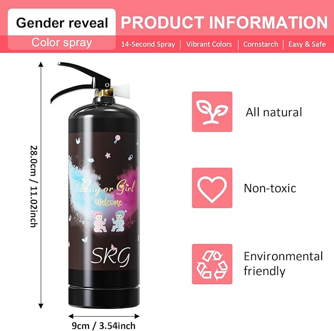 SRG Giant Gender Reveal Fire Extinguisher Color Blaster | 2 Packs Baby Girl Pink Gender Reveal Extinguisher | Pink Smoke for Gender Reveal Party & Ideas - Blasts 20+ Feet (Pink)