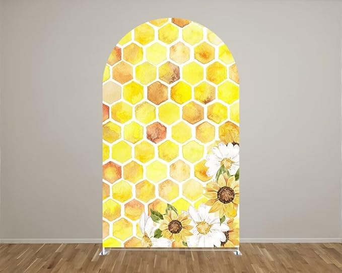 Happy Bee Days Celebration Watercolor Arch Backdrop Stand Covers Sweet Bees Yellow Party Decorations 3x5ft Arches Backdrop Fabric Cover Supplies Kids Baby Shower Decors
