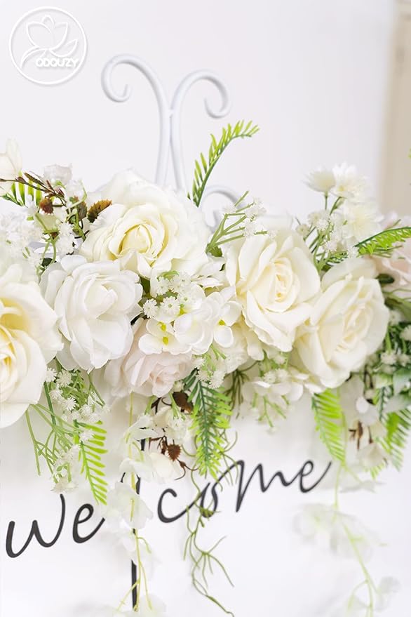 Pack of 2 Wedding Arch Decorations Artificial Hanging Flowers Floral Swag for Wedding Welcome Sign Backdrop Balloon Arch Home Party Bridal Ceremony Reusable(White Rattan)